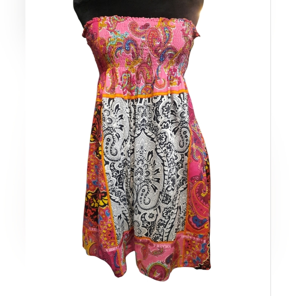 Vintage Decoded Med Colorful Paisley Strapless Dress